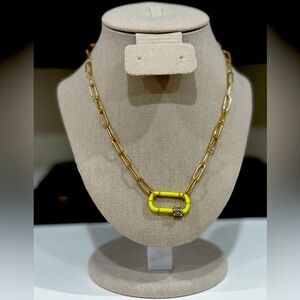 18 inch Gold Plated Necklace w/ Neon Yellow Accent